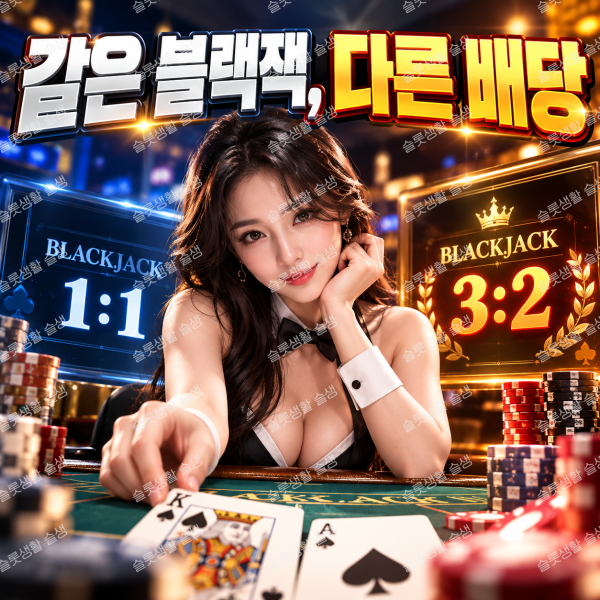 블랙잭 내추럴의 3대2와 6대5 배당 차이 및 테이블 규칙 확인법을 설명하는 이미지